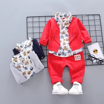 2019 nové podzimní zimní Chlapec Sady ležérní falešné vesta bunda + kalhoty 2ks Baby boy gentleman oblečení