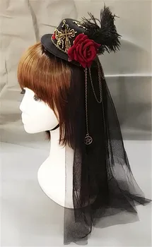 Dívky Vintage Steampunk Klobouk Fedora Lolita Klobouček Mini Top Hat Vlasy Klip Květinové Peří Dekorace Pokrývky Hlavy Pokrývka Hlavy Cosplay