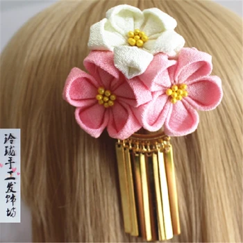 Japonský Květ Kovový Střapec Vlasy Pin Příslušenství Retro Látkové Pokrývky Hlavy Pro Ženy Vlasy Klip Ruční Práce Yukata Ozdoby Do Vlasů Gejša