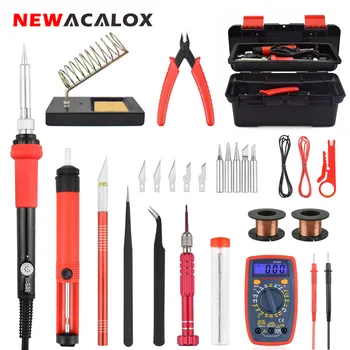 NEWACALOX páječka 60W Kit Nastavte Teplotu Svařování Pero s Digitální Multimetr 7mm lepicí Pistole Pájecí Pomoci pro Domácí KUTILY
