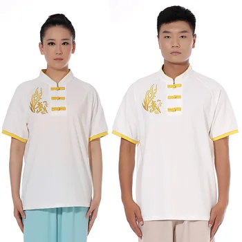 Taichi Krátký Rukáv T-shirt Unisex Výšivka Bojových Umění Kung-Fu Košile Letní Prodyšný Čínský Styl Přípravy Sportovní Topy